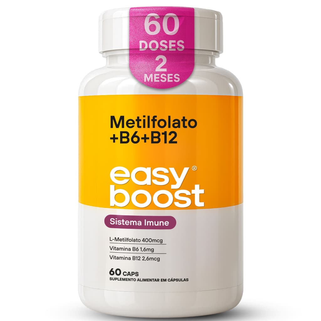 L- Metilfolato de Cálcio + B6 + B12 (Metilcobalamina) + Ácido Fólico Ativo (B9) Easy Boost 60 Cáps