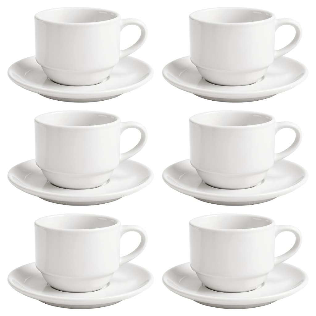 Jogo com 6 Xícaras em Porcelana Premium Modelo Hotel Restaurante Empilhável 200ml