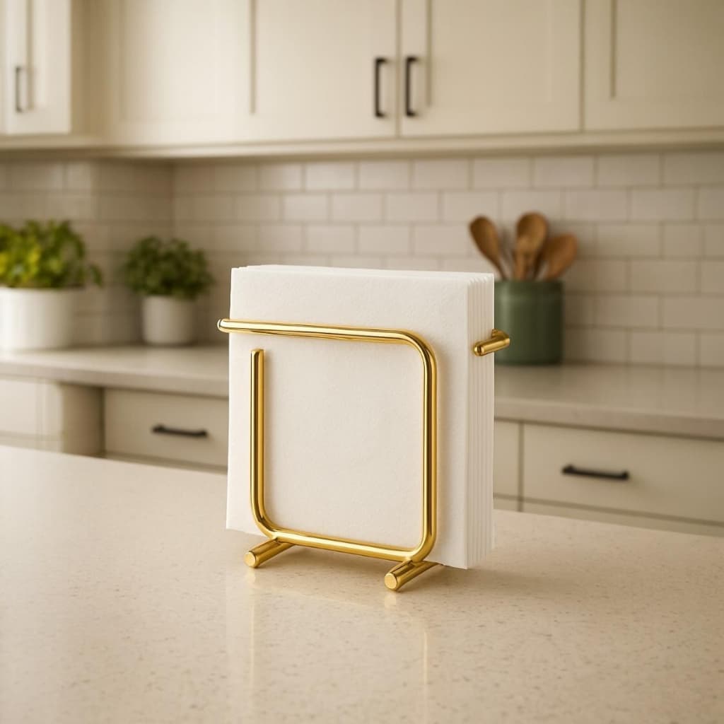 Porta Guardanapos Papel Toalha Luxo em Aço Carbono Reforçado Dourado Preto Cozinha Moderna