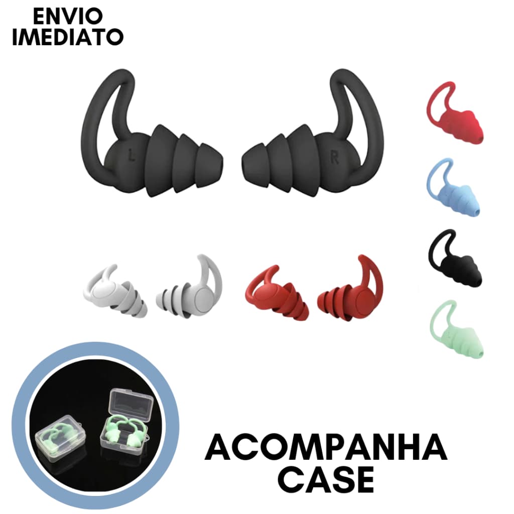 Protetor Auricular com Case Redução de Ruído 3 Camada Reutilizável de Silicone Isolamento Acústico