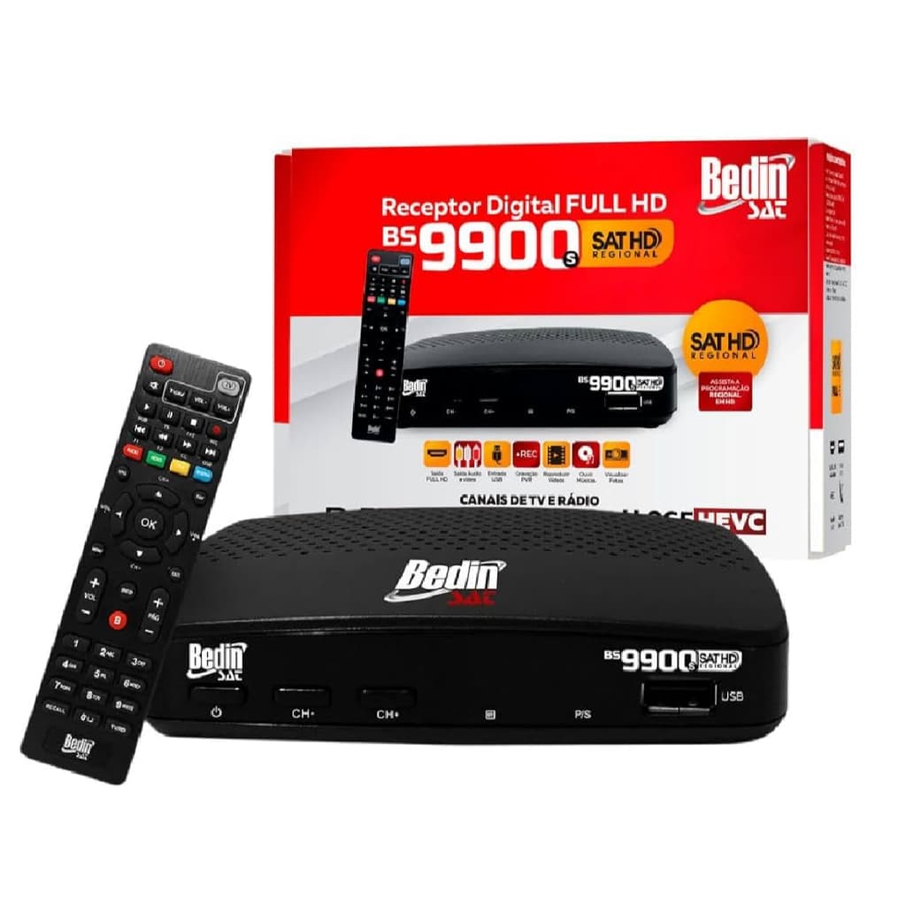 Receptor Digital Bedin 9900S Full Hd Para Antena Parabolica Canais Digitais Full HD
