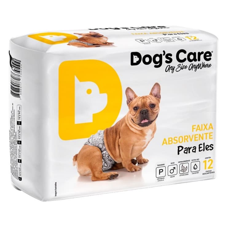 Fralda Higiênica Para Cães Pet Macho Dog's Care - Tam: P - 12 Unids - Alta Absorção e Anti-Alérgico