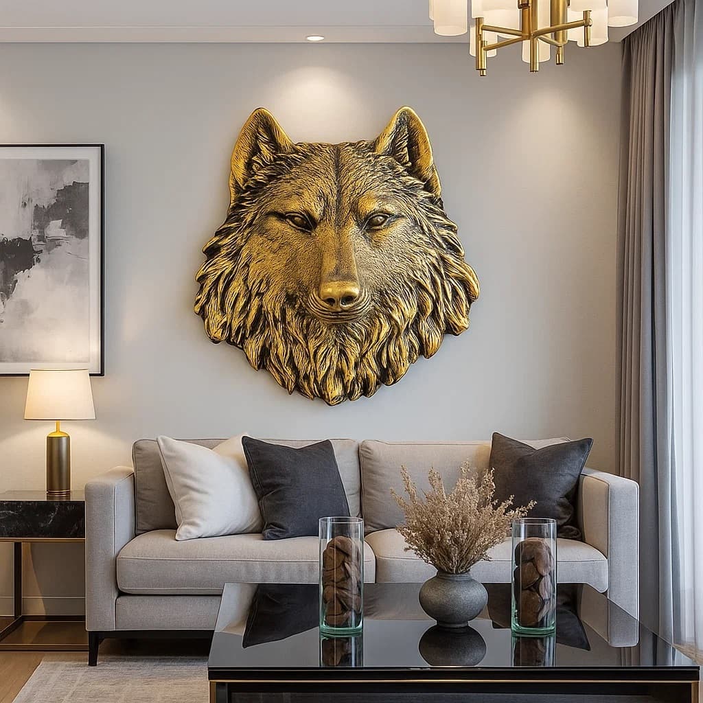 Escultura Estátua Decoração Lobo Enfeite Parede Decorativo Porta Envio Imediato