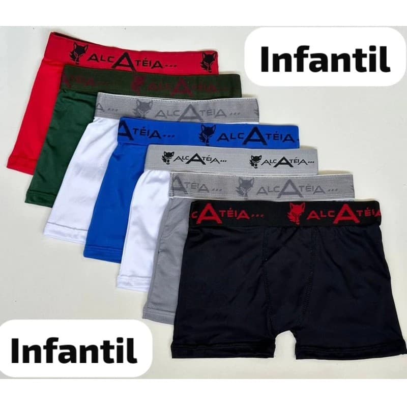 Kit 5 Cuecas Boxer Infantil Masculina 5 Cueca Box Microfibra Lisa Alcateia ack