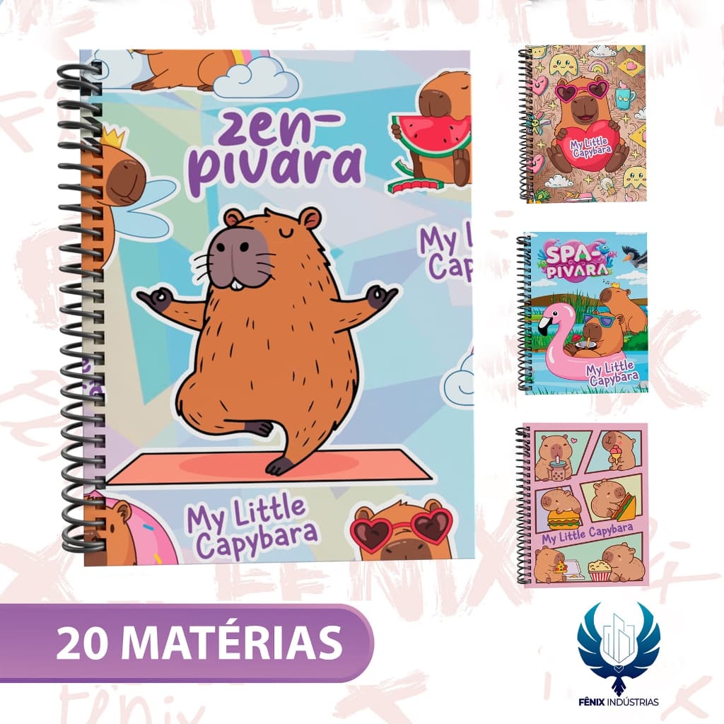 Caderno Universitário Capa Dura Decorado – Linha Capivara 🐾🌿