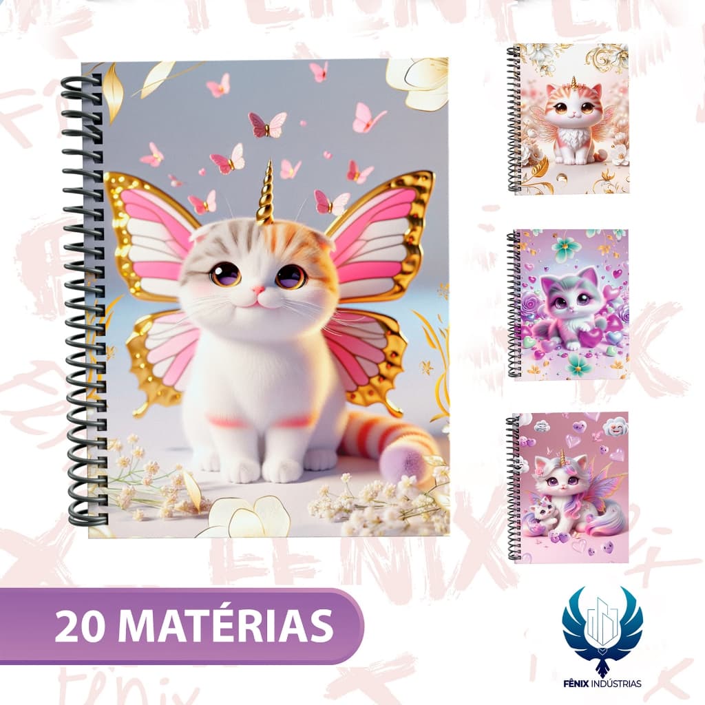 Caderno Universitário Capa Dura Decorado – Linha Cute Cats 🐱💖