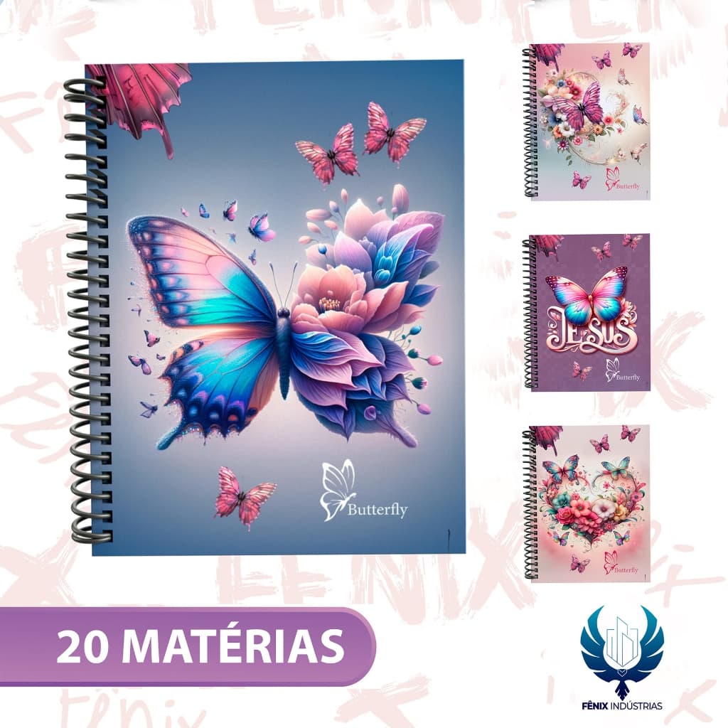 Caderno Universitário Capa Dura Decorado – Linha Butterfly 🦋🌸