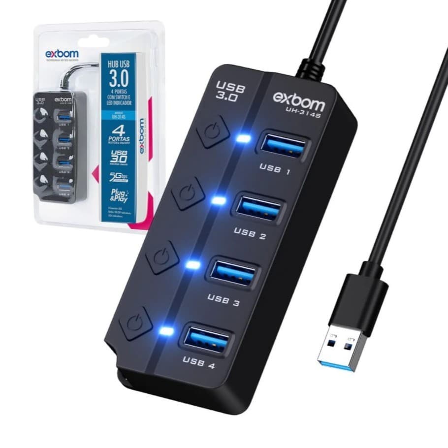 Hub Com Interruptores ON/OFF USB 3.0 4 em 1 UH-314S EXBOM