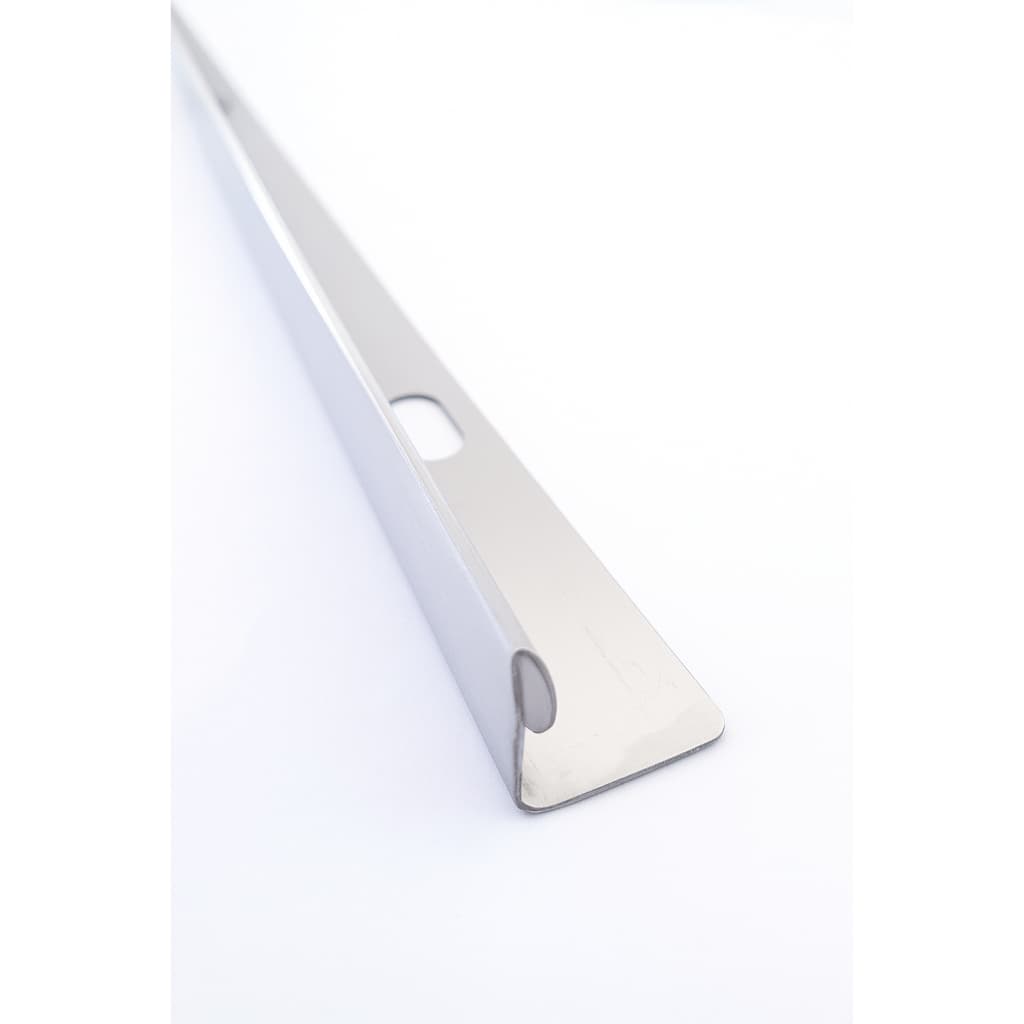 Perfil Filete L escovado em Aço Inox Prata 430 - 1 Metro Acabamentos Transição Divisor de Pisos.