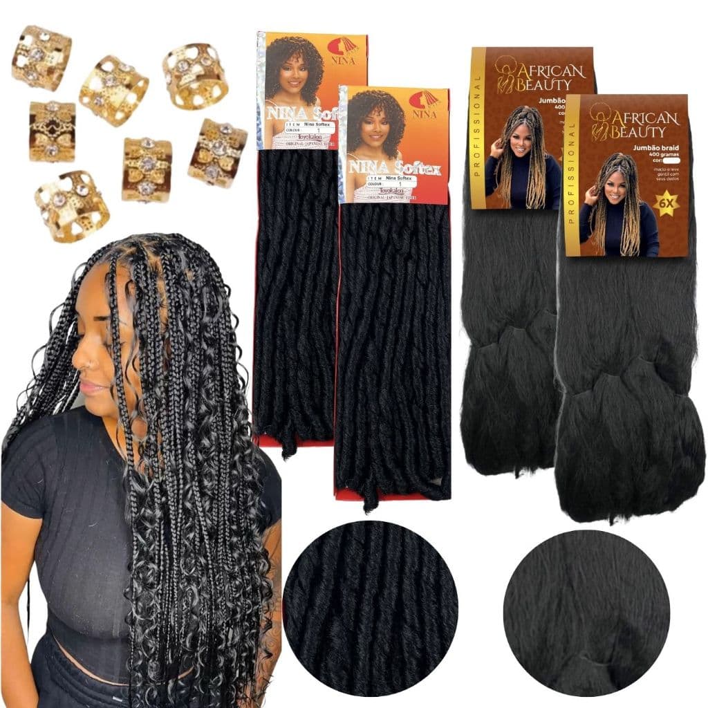 Kit Cabelo 2 Nina Softex 100g e 2 Jumbo 400g African Beauty Fibra Sintética Premium Para Tranças Afro Box Braids e Twist