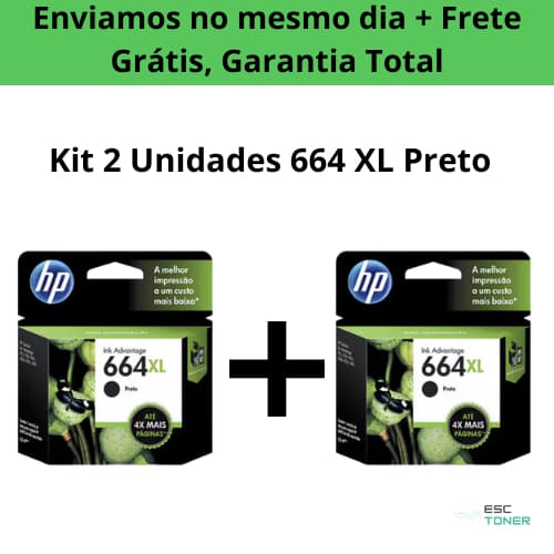 Kit 02 Cartucho 664XL Preto Original  Para Impressoras Compativél Hp Deskjet LaserJet  Tinta Preta(F6V31AB) - 2136
