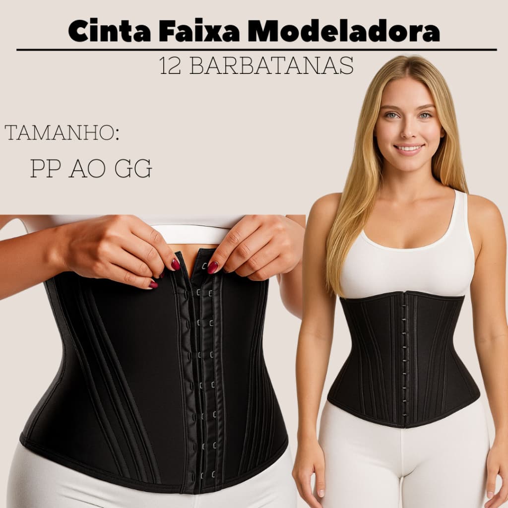 Cinta Modeladora Faixa Emagrecedora Feminina com 12 Barbatanas