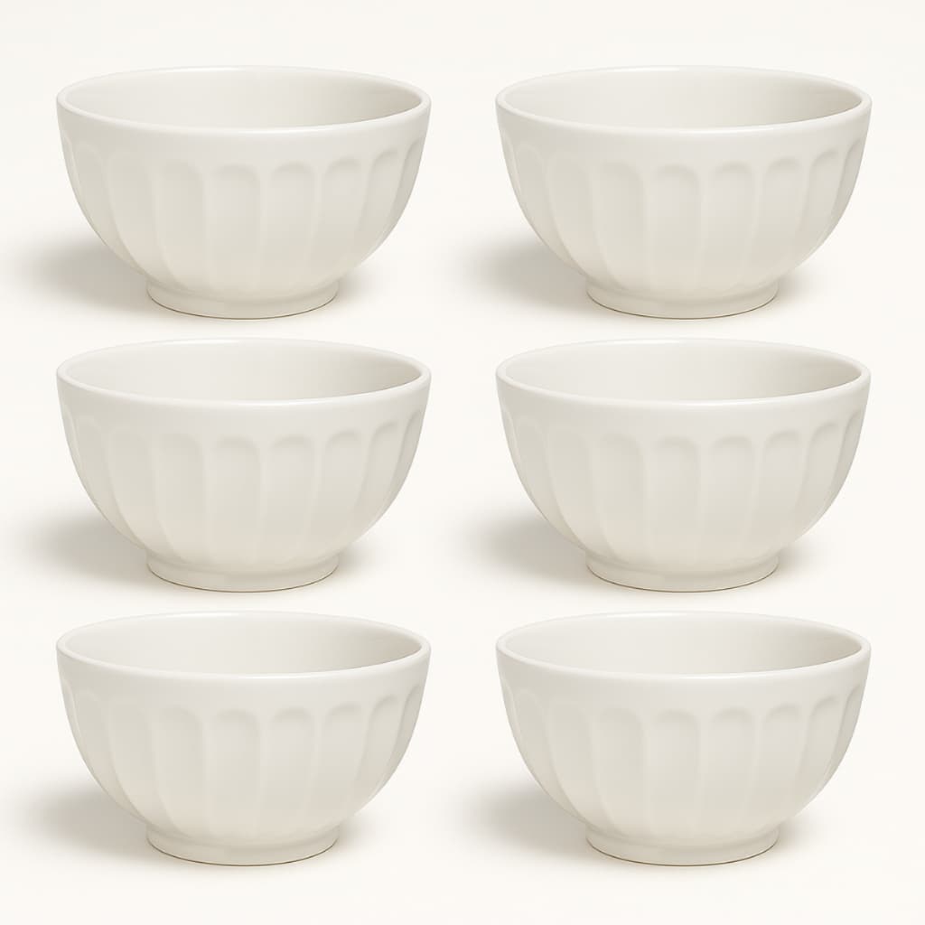 Kit Cumbuca Canelada Tigela Porcelana Branca 310ml Caldos & Sopas Petiscos Sobremesas