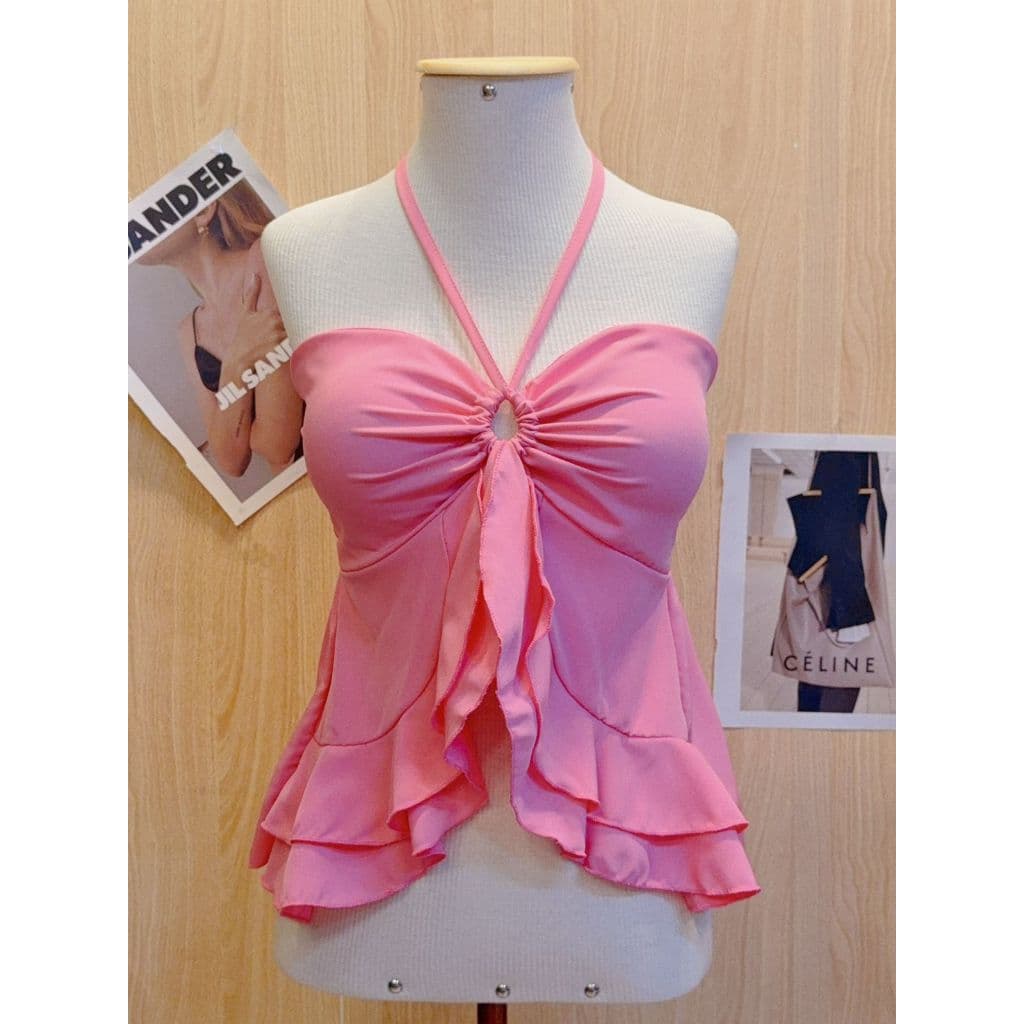 Blusinha feminina Cropped Babadinho Amarracao no Pescoco Elegante