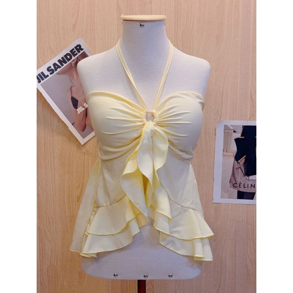 Blusinha Cropped Borboleta Feminina Amarracao Pescoco Elegante