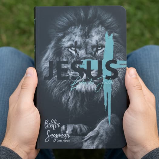 Bíblia Sagrada Evangélica Leão Lateral Preta Capa Dura Harpa Índice LETRA MÉDIA Jovem ARC Versão