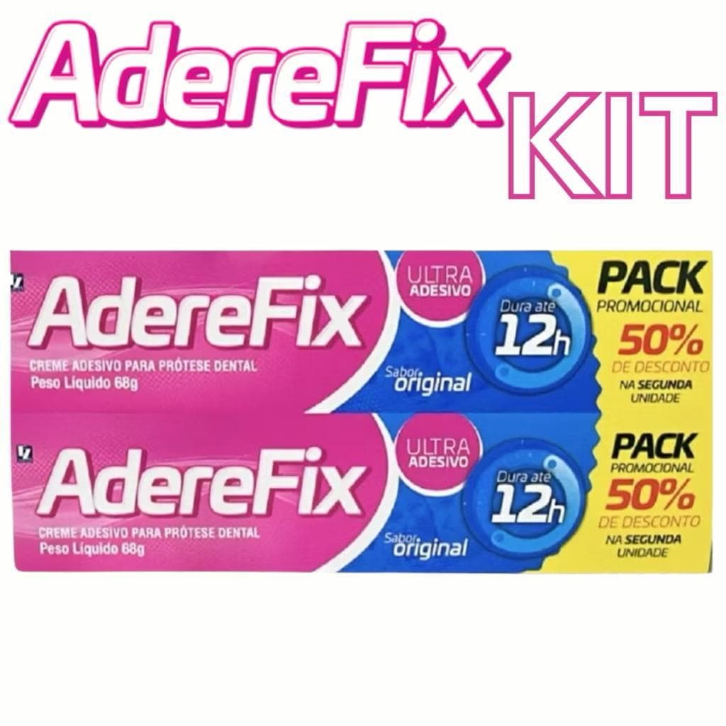 Kit 2 Unidades Creme Adesivo para Prótese Dental AdereFix Original 68Gr Cada - Duração 12h