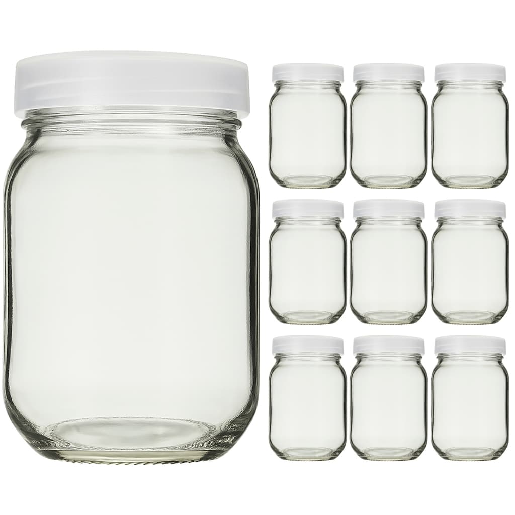 Kit 10 Potes de Vidro 200ml Para Leite Materno Com Tampa Plástica BPA Free