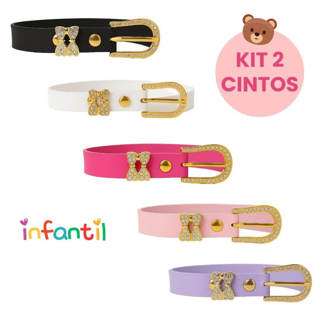 Kit 2 Cintos Infantil Menina Ajustável Luxo Laço Strass Blogueirinha