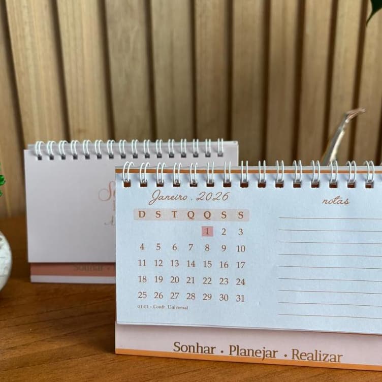 Calendário de mesa 2026 M - "Sonhar, planejar, realizar"