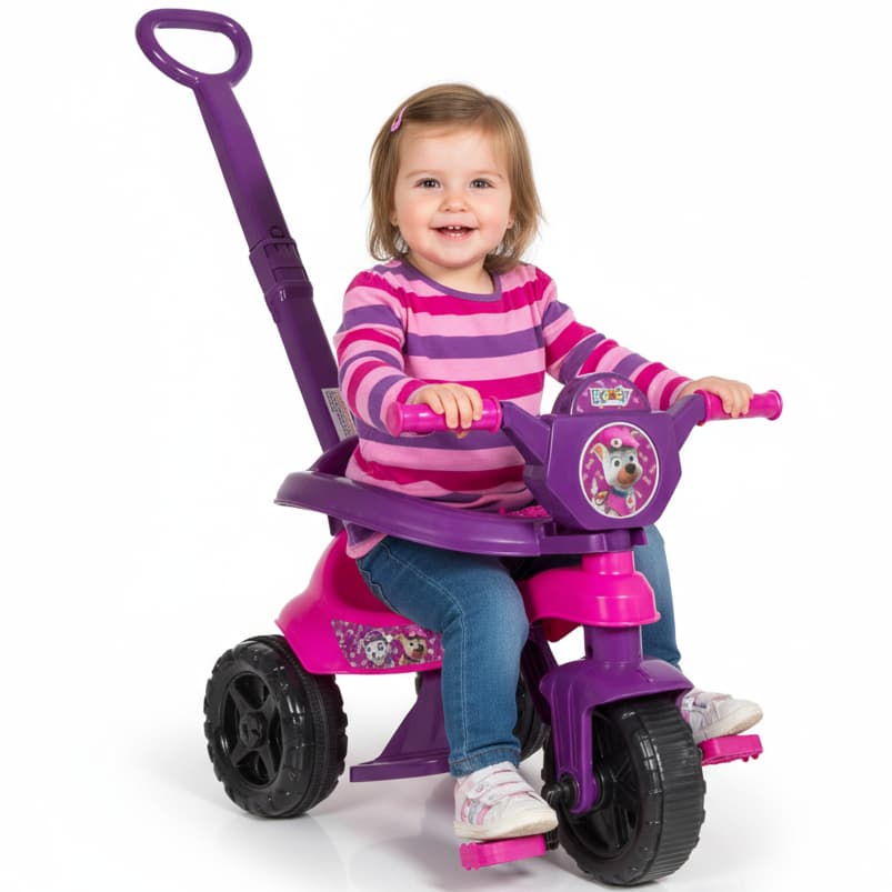 Triciclo Infantil Menina Roxo/Rosa Princesa 🐾💖 Completa Empurrador, Pedal e Protetor Inmetro Motoca