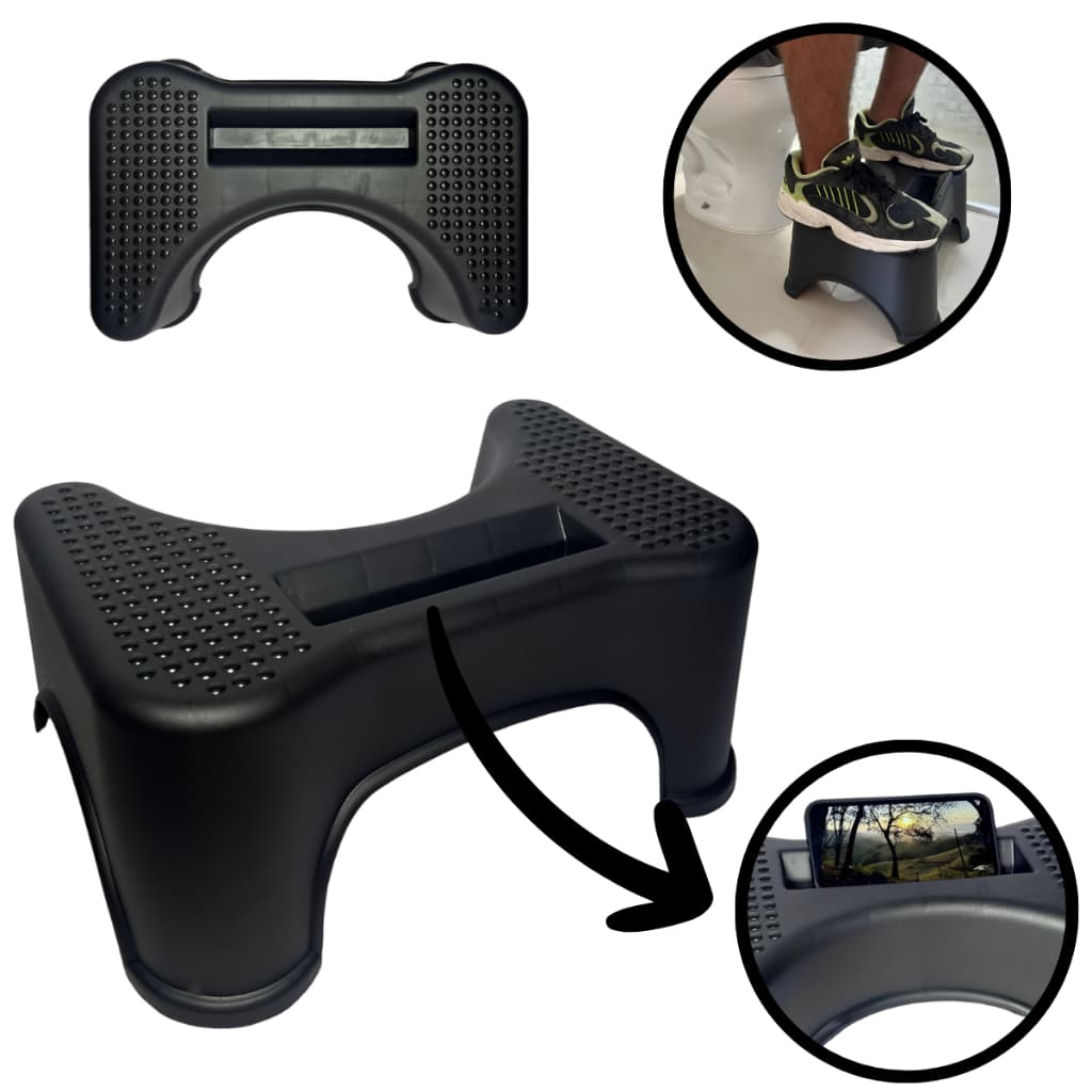 Banquinho Banheiro Apoio Pés Vaso Sanitário Com Porta Celular e Antiderrapante Multiuso