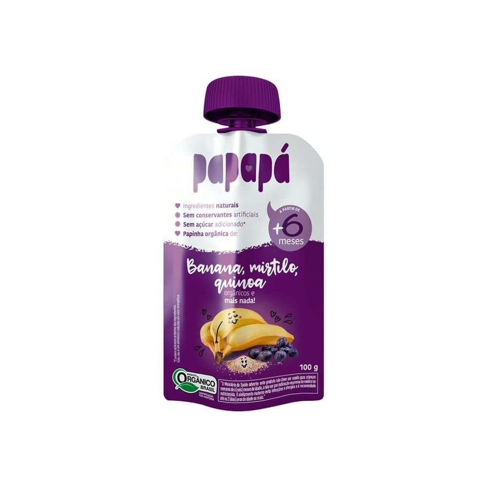 Papinha Infantil Papapá - Banana, Mirtilo e Quinoa - 100g +6Meses Comida para bebe