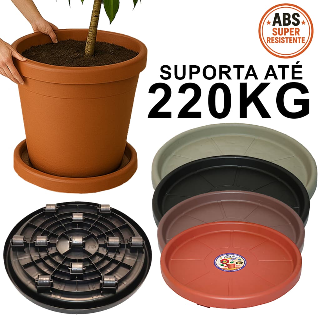 Prato Vaso grande Super Resistente ABS Forte Resistente Rodas Redondo Mobilidade Fácil