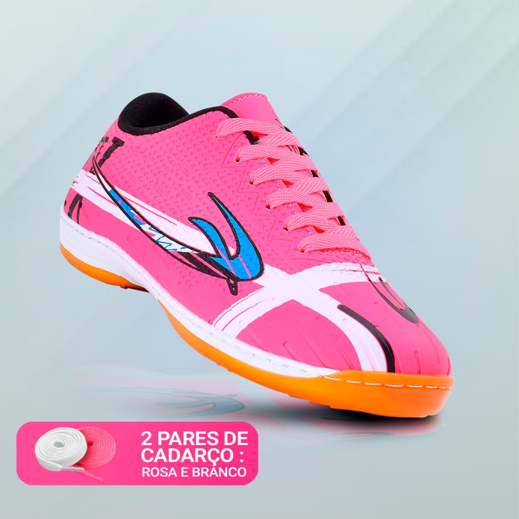Chuteira de Futebol Masculina E Feminina Rosa Futsal Quadra Salão e Campo com Solado Costurado