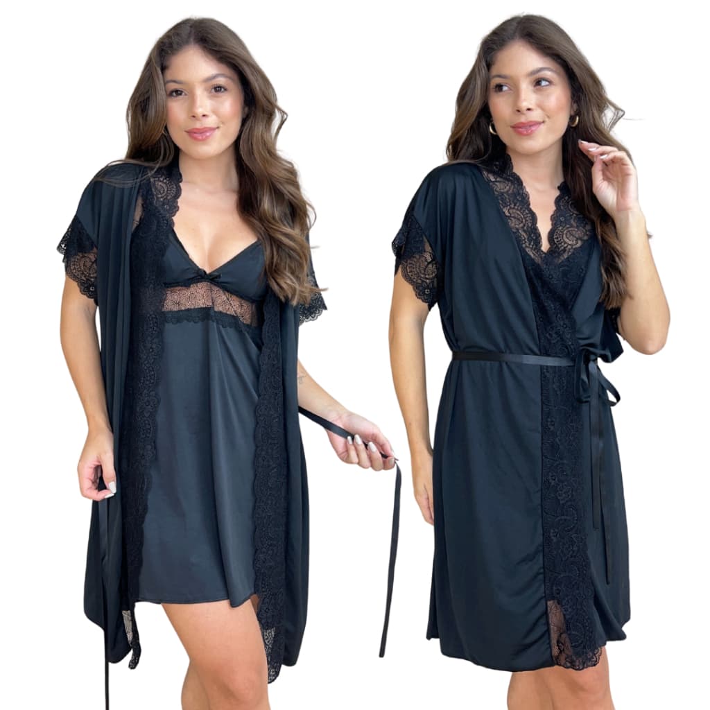 Kit Camisola Amamentação e Robe Pós Parto Saída Maternidade Pijama Confortável Gestante