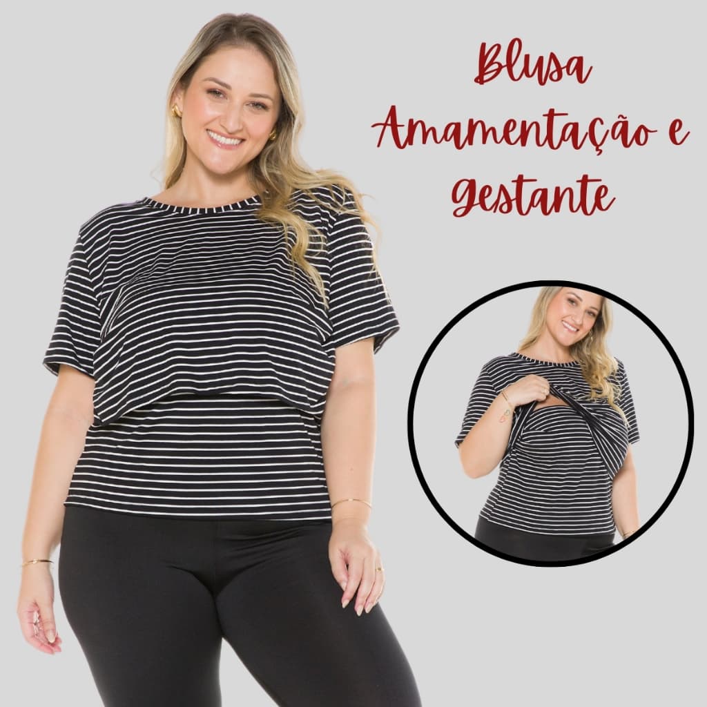 Blusa Amamentação Manga Curta De Viscolycra Confortável Maternidade 1181-A