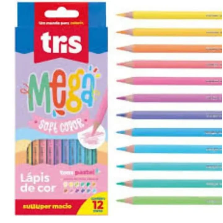 Lápis de Cor Tris Mega Soft Color – Especiais | Metálico 10 Cores | Pastel 12 Cores | Cor de Pele 12 Cores