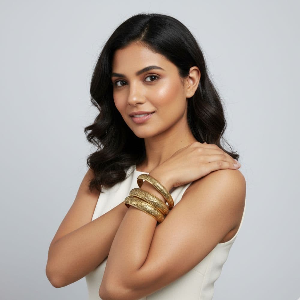 Conjunto De Pulseiras Indianas Ouro Envelhecido