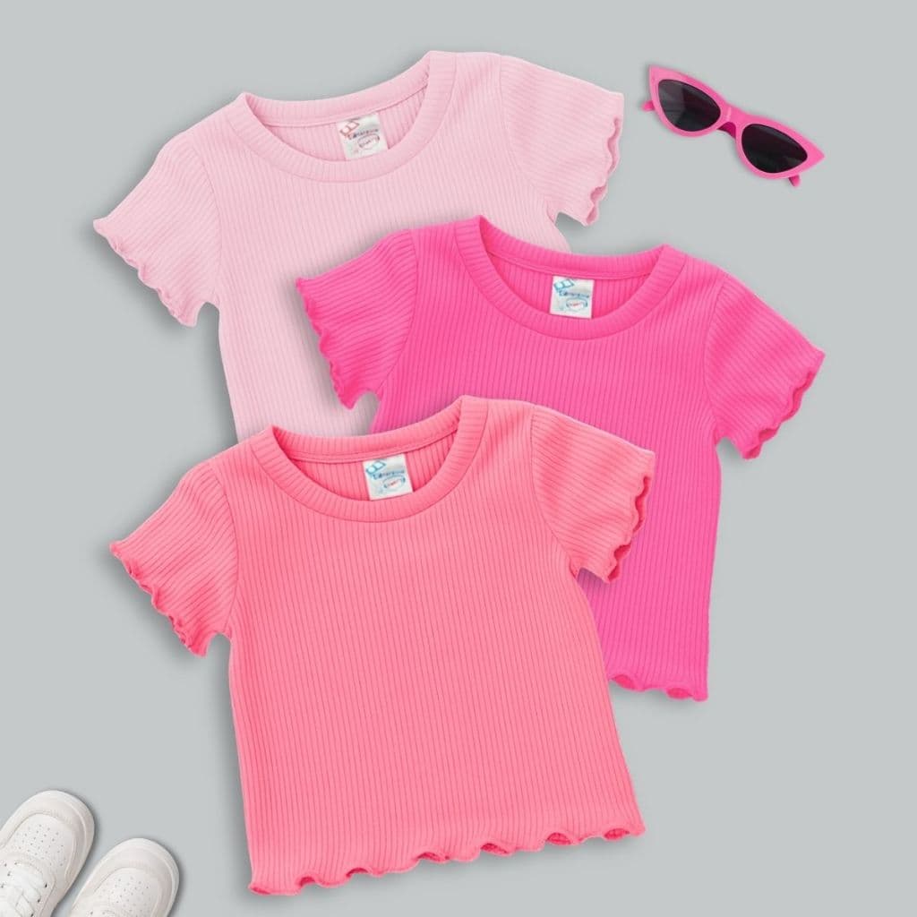 Kit 3 Blusas Cropped Infantis Femininas Malha Canelada.  Tamanhos 8 ao 14