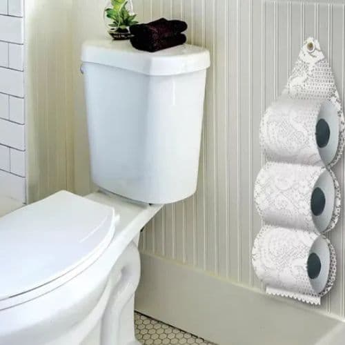 Porta Papel Higiênico em Renda para 3 Rolos Organizador de Banheiro Decorativo