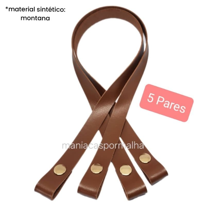 Kit com 5 Pares de Alça 2cmx60cm com Botão de Pressão em Couro Ecológico (montana)