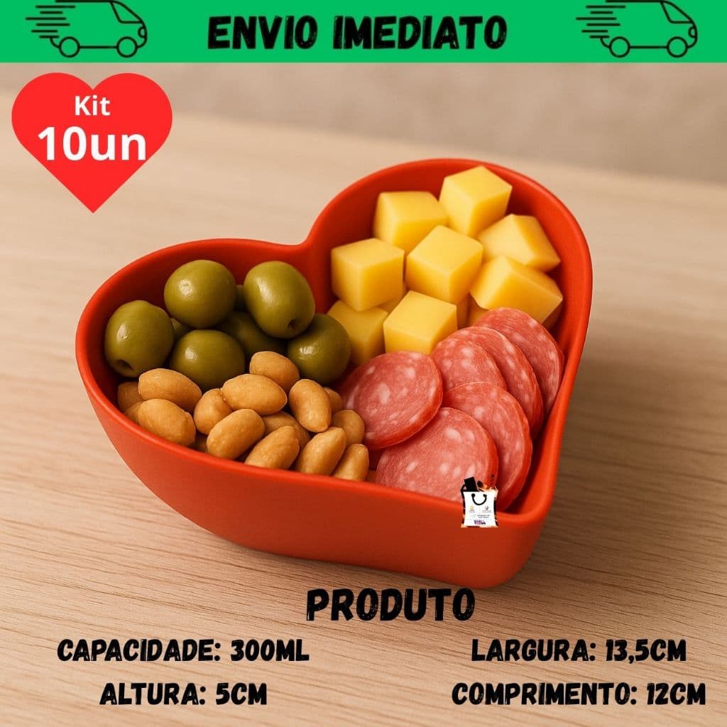 Kit 10 Cumbuca Petisqueira Coração Pote Sobremesa Petisco Açai Sorvete Bowl 300ml
