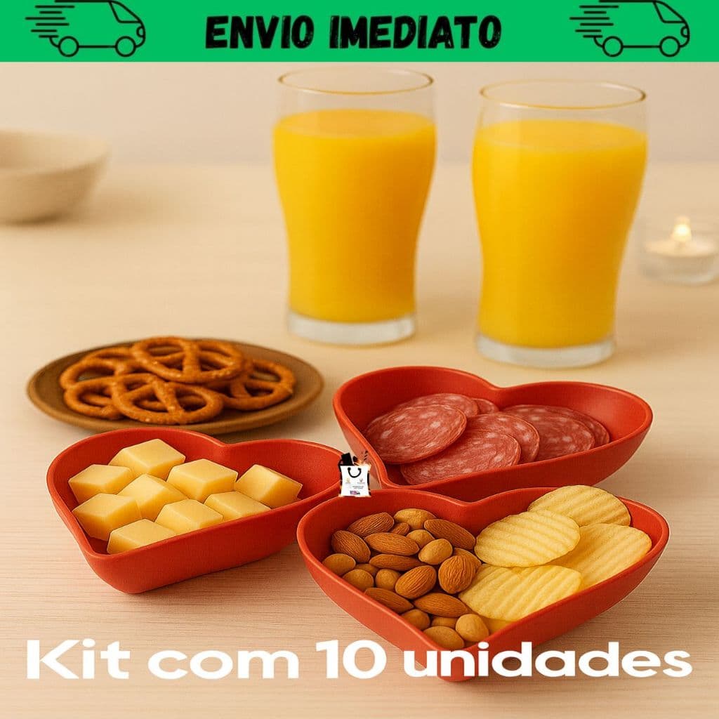 Kit 10 Cumbuca Petisqueira Coração Pote Sobremesa Petisco Açai Sorvete Bowl 300ml