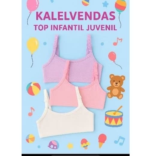 KIT COM 05 SUTIÃ TOP SEM BOJO COM ALÇA DE REGULAGEM EM ALGODAO  COTOON  VOLTA AS AULAS DIA A DIA CONFORTINFANTIL/JUVENIL