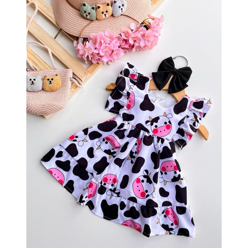 Vestido Infantil Vaquinha Fazendinha Festa Meninas Fresquinho Verão Confortável Leve