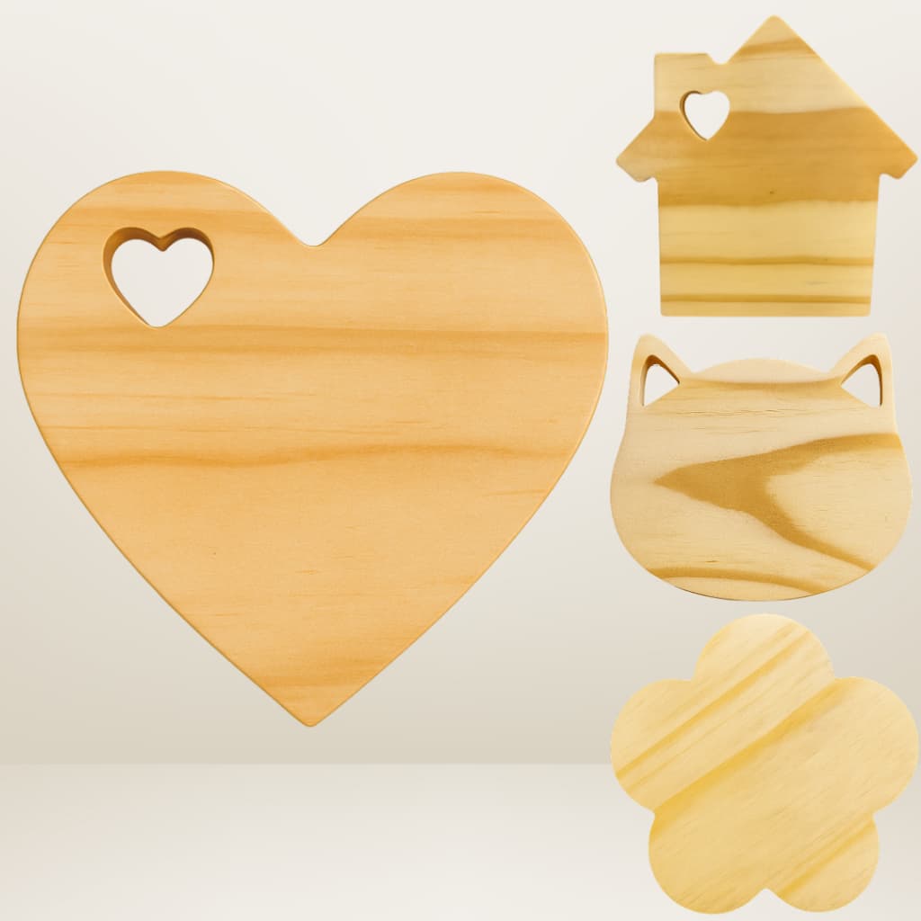 Kit Descanso de Panela em Madeira Cozinha Mesa Posta Coração Flor Casa Gato Decoração