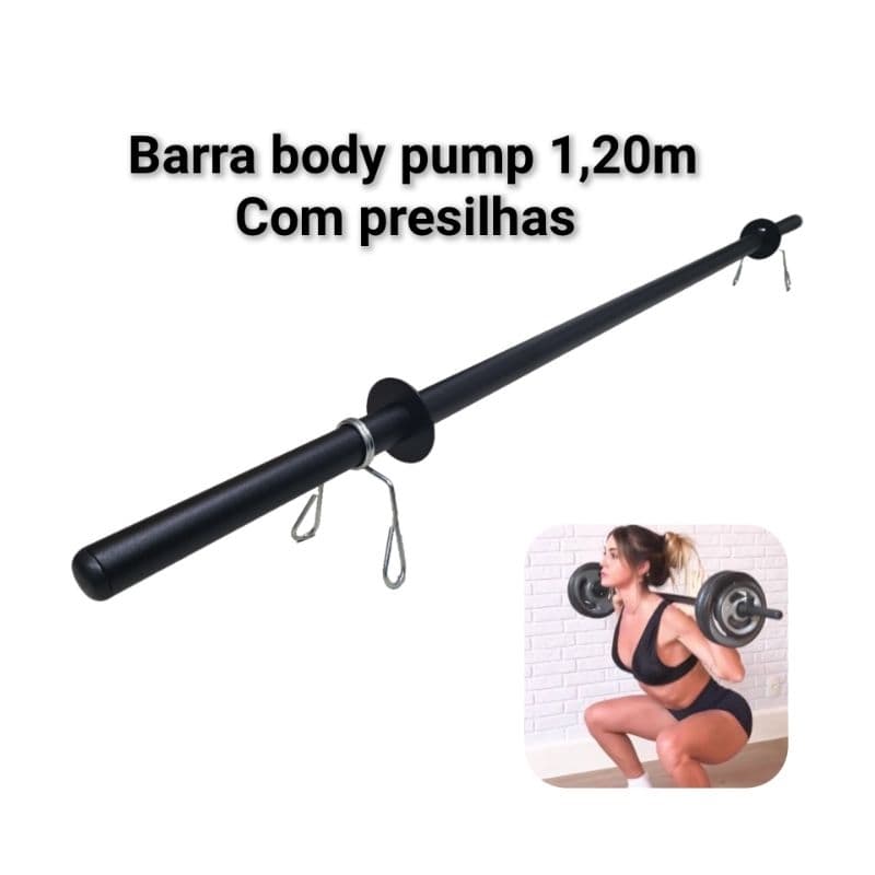 BARRA RETA BODY PUMP 1,20M COM PAR DE PRESILHAS FUNCIONAL ACADEMIA MUSCULAÇÃO