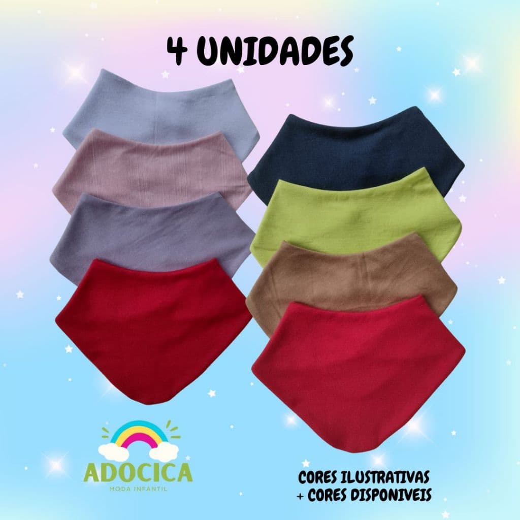 Kit com 4 Babadores Bandana cores Sortidas