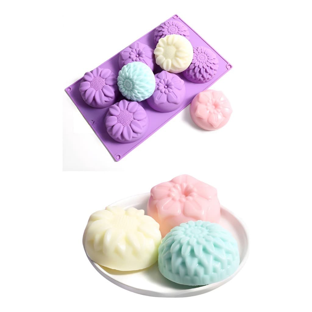 Molde Forma De Silicone 6 Partes Sabonete Resina Artesanal Rosa-Chiclete