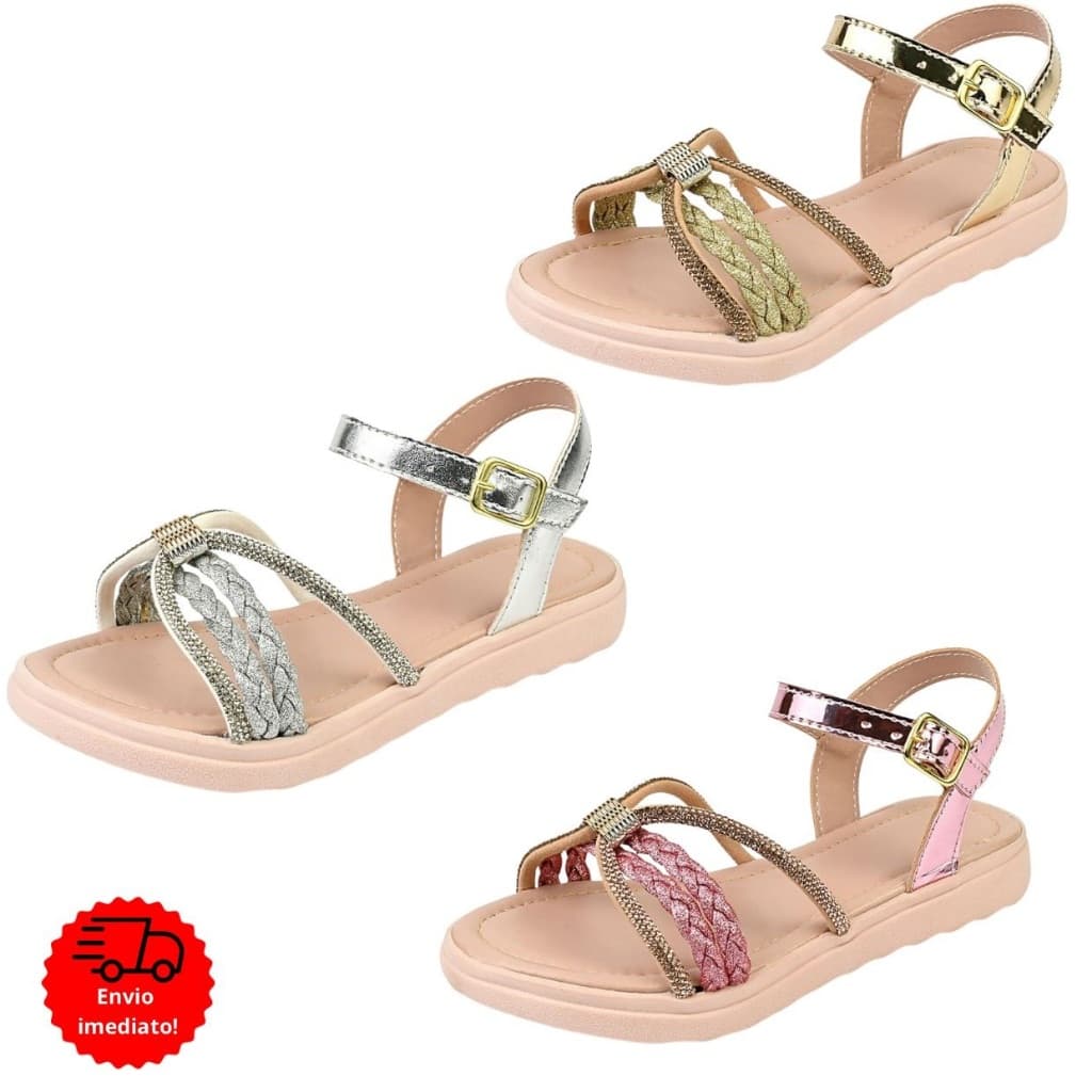 Sandália Infantil Menina Strass festa aniversario Delicada dourada prata rose