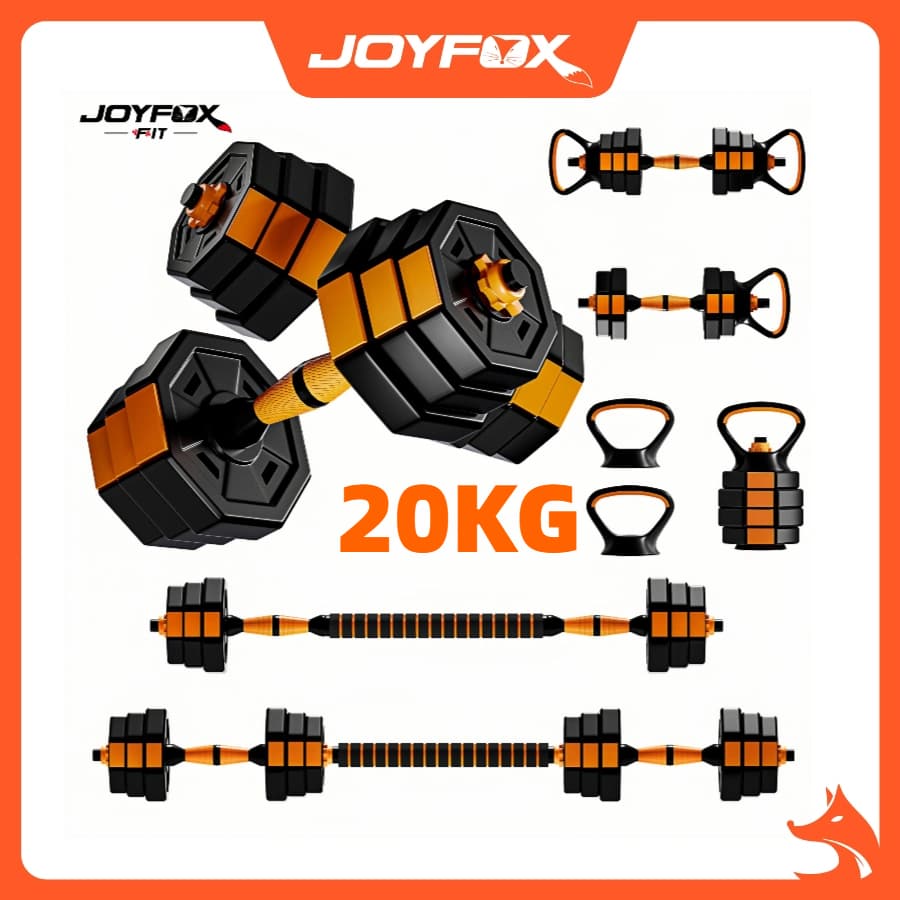 JOYFOX Alteres musculação Kit Halteres 6 Em 1 Musculação Até 20kg Ajustável Kettlebell Barra Anilha