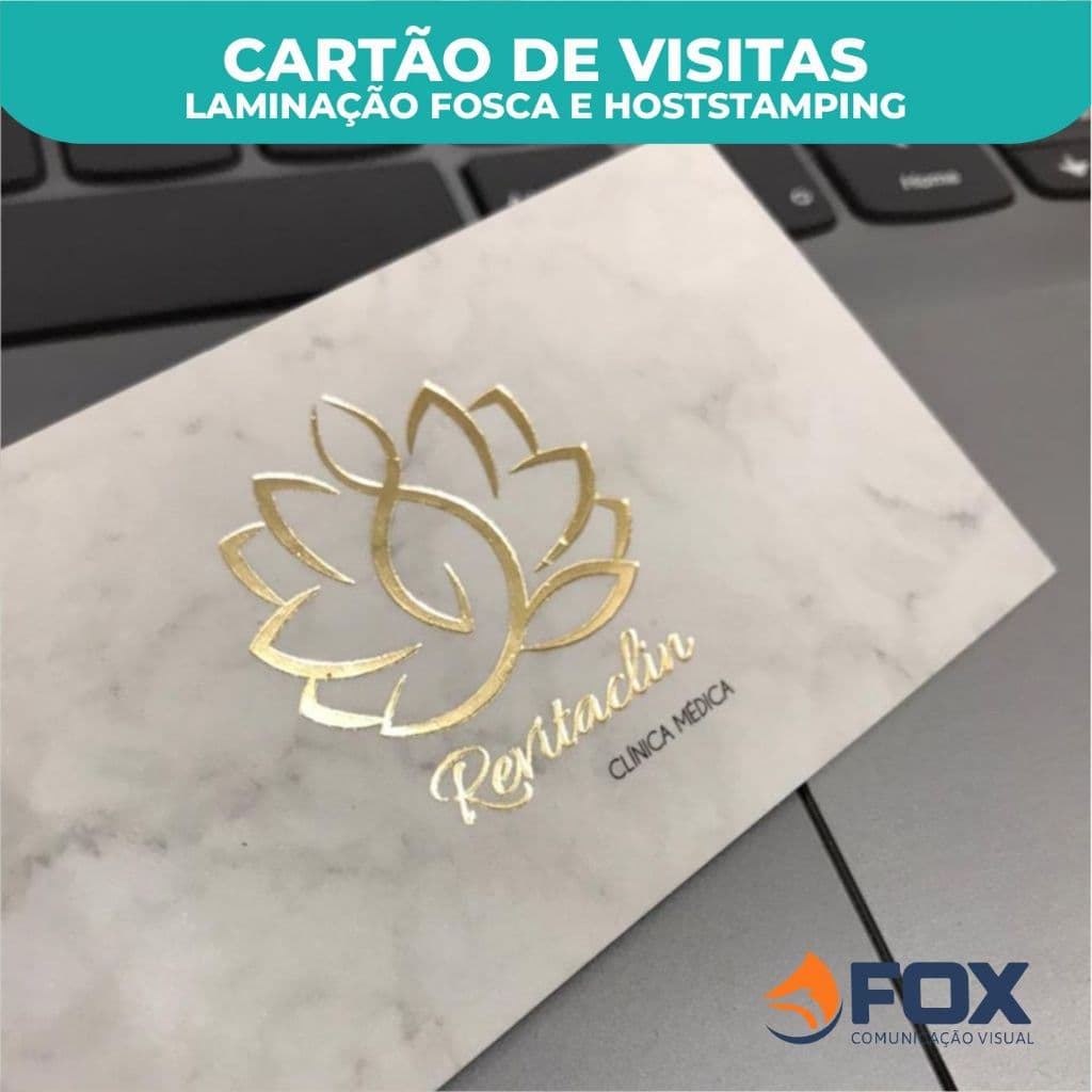 Cartão de Visita Hotstamping Ouro ou Prata Couchê 300g Laminação Fosca Frente e Verso