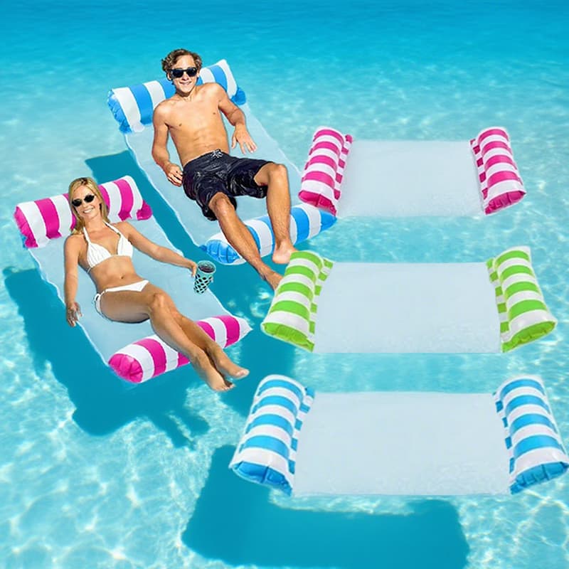 Bóia de Piscina Lnflável Com Rede Flutuante Colchão de Água Reclinável e Confortável