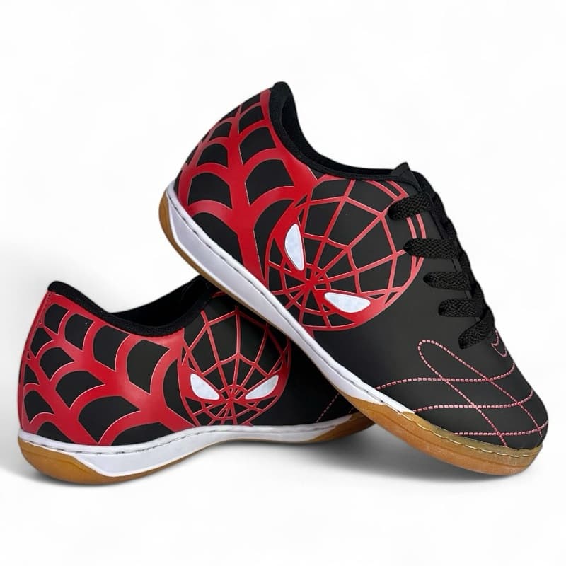 Chuteira Futsal Tênis Infantil Homem-Aranha Menino Menina Preto 26 ao 33