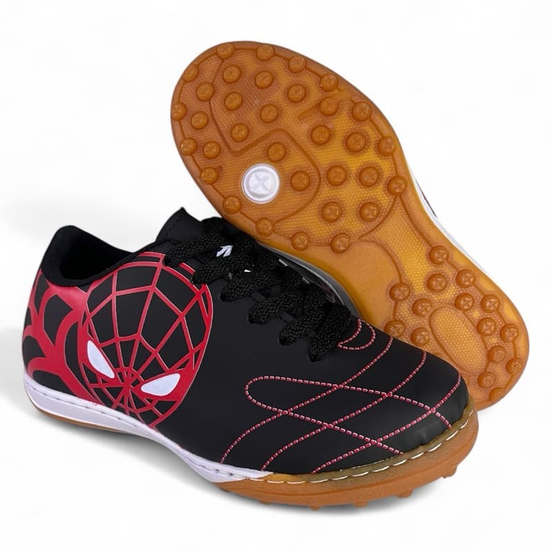 Chuteira Society Grama Sintética Tênis Infantil Homem-Aranha Menino Menina Preto 26 ao 33